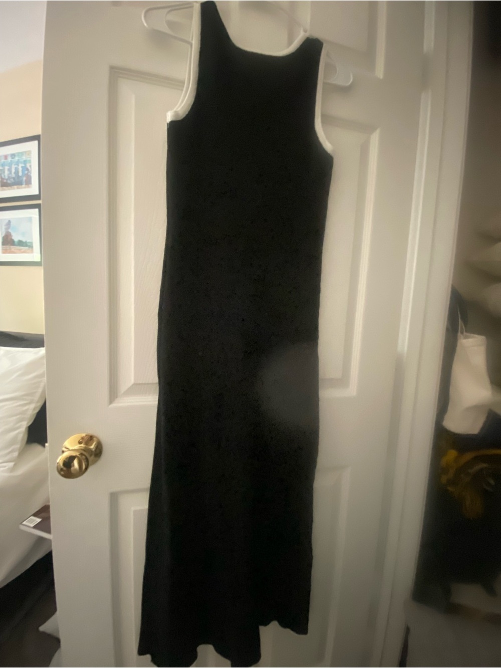 Sleeveless Black Midi Dress with White Trim - Picture 8 of 8